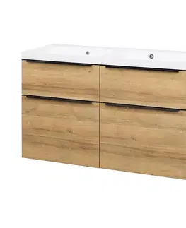 Kúpeľňový nábytok Mereo Mailo, kúpeľňová skrinka s umývadlom z liateho mramoru 121 cm, dub Riviera, čierne madlo CN523MB