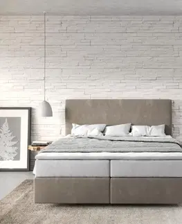 Postele Boxspring DELIFE Boxspring posteľ Dream-Well 160×200 cm mikrovlákno béžová s vreckovou pružinovou matracou a visco topperom
