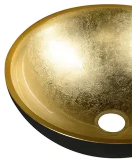 Umývadlá SAPHO - MURANO BLACK-GOLD sklenené umývadlo na dosku, priemer 40cm, čierna/zlata AL5318-77