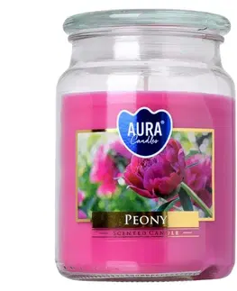Sviečky KONDELA Leana vonná sviečka v skle 500 g priehľadná / ružová