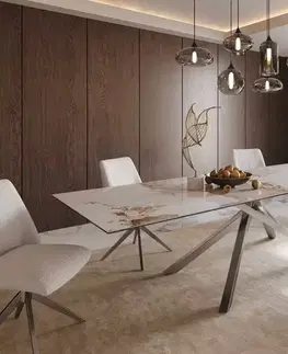 Jedálenské stoly DELIFE Jedálenský stôl Edge 300x100 keramika Minas Melange bielo-béžová krížová podstava hranatý nerezová oceľ