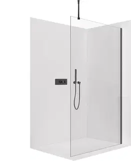 Sprchovacie kúty CERANO - Sprchová zástěna Walk-in Onyx Top Round L/P - 8 mm - kulatá vzpěra - černá matná, transparentní sklo - 50x200  CER-8050BD1692
