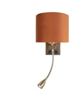 Lampy Nástenná lampa bronzová s flexibilným ramenom a oranžovým tienidlom so zlatým interiérom 18cm - Brescia Combi