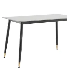Jedálenské stoly KONDELA Florenc Typ 1 jedálenský stôl 121x71 cm biely mramor / čierna / zlatá