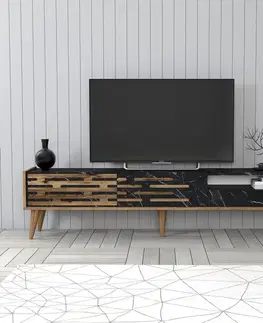 TV stolíky TV stolík Valensiya - Walnut, Black, Marble