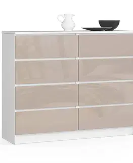 Komody a skrinky Moderná vysoká komoda, MICHALA120, biela / capuccino lesk