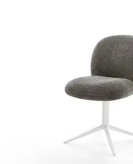 Jedálenské stoličky DELIFE Jedálenská stolička Nube-Flex bouclé mäkký tmavobéžová krížová podstava biela 360° otočný hojdacia funkcia vrecková pružina