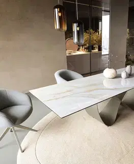 Jedálenské stoly DELIFE Jedálenský stôl Edge 300×100 cm keramika onyx perla nekonečno kov titánová farba