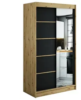 Šatníkové skrine Skriňa Halifax V2 120 Dub Artisan/čierna/Zrkadlo