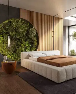 Čalúnené postele DELIFE Čalúnená posteľ Espazio 140x200 cm bouclé krémovo biela s úložným priestorom