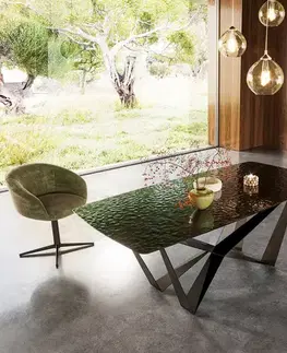 Jedálenské stoly DELIFE Jedálenský stôl Edge oválny 200x100 reliéfne sklo dymovo čierna 3D dizajn Spider plochá oceľ čierna