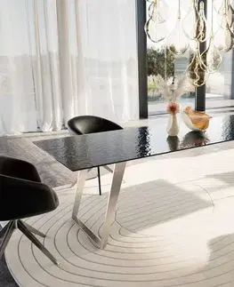 Jedálenské stoly DELIFE Jedálenský stôl Edge 300x100 reliéfne sklo dymovo čierna 3D dizajn nerezová oceľ skosený