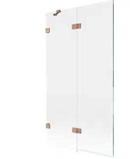 Sprchové dvere MEXEN/S - Lunar vaňová zástena 2-krídlová ľavá 100 x 150, transparent, meď kartáčovaná 897-100-100-65-00-L