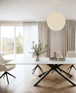 Jedálenské stoly DELIFE Jedálenský stôl Edge 300x100 cm keramika Laminam® Statuarietto biela stredová podstava kríž čierna