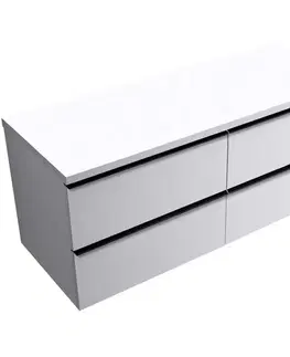 Kúpeľňový nábytok CERANO - Kúpeľňová skrinka Velora - biela matná, úchytka čierna + doska pod umývadlo Navira Pro - 36 mm - 160x56,6x46,5 CER-668510