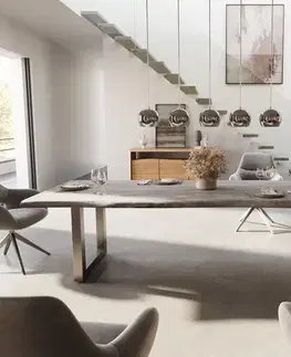 Jedálenské stoly DELIFE Jedálenský stôl Edge 300x100 XL akácia platinová nerezová oceľ široký Live-Edge