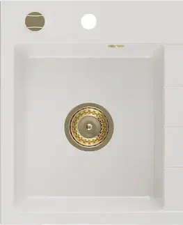 Kuchynské drezy MEXEN/S MEXEN/S - Ben granitový drez 1 s odkvapkávačom ľavý 600 x 500 mm, biela, sifón zlatá 6522605000-20-G