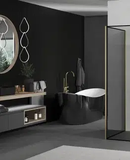 Sprchové dvere MEXEN/S - Kyoto Sprchová zástena WALK-IN 110 x 110 x 30, čierny vzor, zlatá kartáčovaná 800-110-110-221-55-70-030