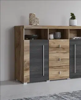 Komody a skrinky POUND dvojdverová komoda 2D3S, orech Satin/touchwood