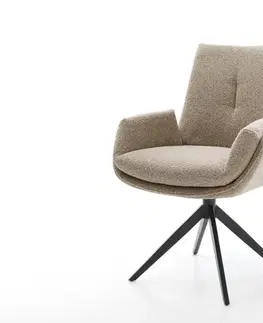 Jedálenské stoličky DELIFE Jedálenská stolička Clea-Flex bouclé tmavobéžová krížová podstava široká čierna 360° otočná s hojdacou funkciou