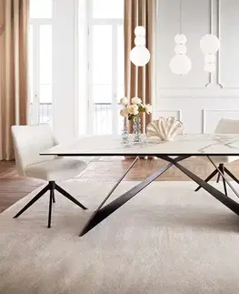 Jedálenské stoly DELIFE Jedálenský stôl Edge 200x100 keramika Calacatta Luxe bielo-zlato-šedá podstava v tvare V plochá oceľ čierna