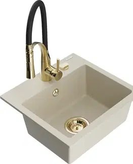 Kuchynské drezy MEXEN/S MEXEN/S - Milo granitový drez 1-miska vrátane batérie Aster, béžová 6505-69-73450-57-G