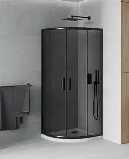 Vane MEXEN/S - Rio sprchovací kút štvrťkruh 90x90, grafit, čierna + biela vanička so sifónom 863-090-090-70-40-4110B