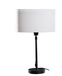 Stolné lampy Stolová lampa čierna s oválnym ľanovým tienidlom bielym 35 cm - Parte