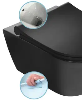 Záchody SAPHO - AVVA CLEANWASH závesná WC misa s bidet. spŕškou, Rimless, 35,5x53cm, čierna mat 100312-110