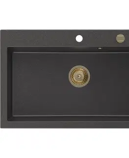 Kuchynské drezy MEXEN/S MEXEN/S - Elix granitový drez 1-miska 800 x 500 mm, čierna kropenatá, sifón zlatá 6527801005-76-G