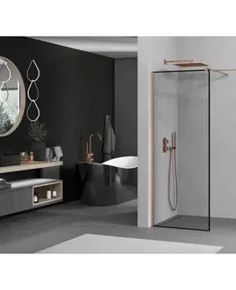 Sprchové dvere MEXEN/S - Kioto Sprchová zástena Walk-in 120 x 80, čierny vzor, meď kartáčovaná 800-120-202-65-70-080