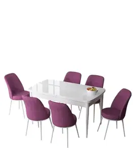 Jedálenské sety Extendable Dining Table & Chairs Set (7 Pieces) Zen - White, Purple