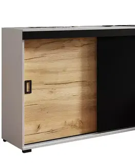 Komody do spálne Komoda Retro 120 Biely/Craft/Čierna + Rukoväte Biely I Čierna