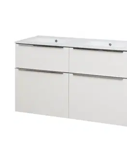 Kúpeľňový nábytok Mereo Mailo, kúpeľňová skrinka s keramickým umývadlom 121 cm, biela, elox AL madlo CN513A