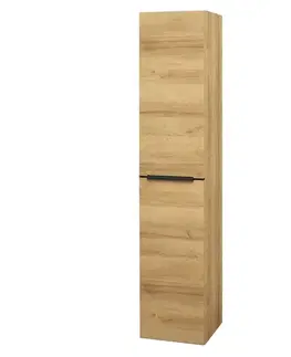 Kúpeľňový nábytok Mereo Mailo, kúpeľňová skrinka vysoká 170 cm, dub Riviera, čierne madlo CN524LPBN
