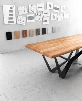 Jedálenské stoly DELIFE Jedálenský stôl Edge 200x100 XL akácia prírodná Spider plochá oceľ čierna Live-Edge