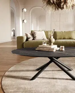 Konferenčné stolíky DELIFE Konferenčný stolík Edge oválny 140x80 cm keramika Laminam® Noir Desir hnedá Sarity kov čierna