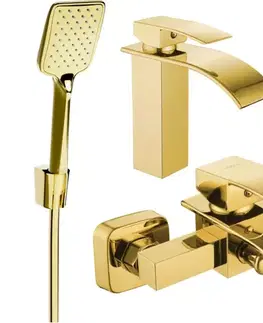 Kúpeľňové batérie MEXEN/S - Aries R62 Set umývadlovej a vaňovej batérie s príslušenstvom, zlato 744803R62-50