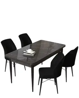 Jedálenské sety Dining Table & Chairs Set (5 Pieces) Arp - Black Marble, Black