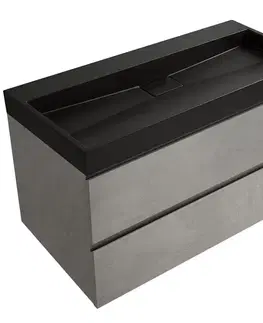 Kúpeľňový nábytok CERANO - Kúpeľňová skrinka Carole - betónovo šedá + umývadlo z lit. mramoru Vita - čierna matná - 100x58x46 CER-668971