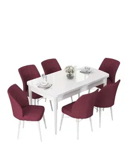 Jedálenské sety Extendable Dining Table & Chairs Set (7 Pieces) Nef - White, Burgundy