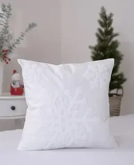 Dekoračné obliečky MKLozkoviny.sk Vianočná obliečka na vankúš mikroplyš 40 × 40 cm - Vločky biele-  -