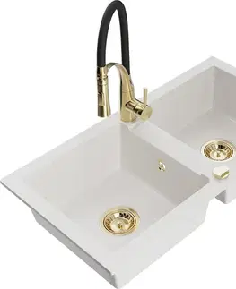 Kuchynské drezy MEXEN/S MEXEN/S - Mario granitový drez 2-bowl vrátane batérie Aster, biela 6504-20-73450-57-G