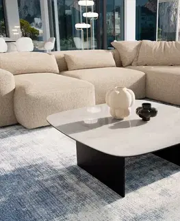 Konferenčné stolíky DELIFE Konferenčný stolík Edge zaoblený 90×90 cm keramika onyx šampanské salto kov čierna