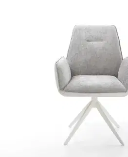 Jedálenské stoličky DELIFE Otočná jedálenská stolička Zoa-Flex zmiešané materiály pravá koža bielo-strieborno sivá krížová podstava široká biela 360° otočná hojdacia funkcia vrecková pružina