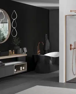 Sprchové dvere MEXEN/S - Kioto L Sprchová zástena WALK-IN 50 x 200, čierny vzor, meď kartáčovaná 800-050-103-65-70