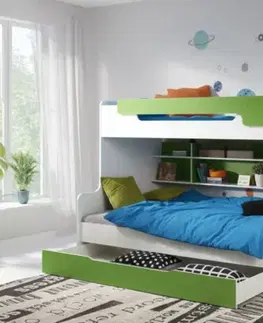 Postele ArtBed Detská poschodová posteľ s roštom HARRY | biela/zelená 120 x 200 cm