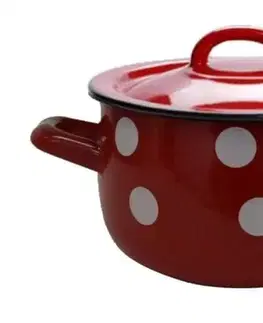 Hrnce Kinekus Hrniec 20cm/3,6L, s pokrievkou, smalt červený, dekor BODKY