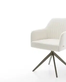 Jedálenské stoličky DELIFE Jedálenská stolička Greg-Flex bouclé mäkký béžová krížová podstava široká titánová farba 360° otočný hojdacia funkcia vrecková pružina