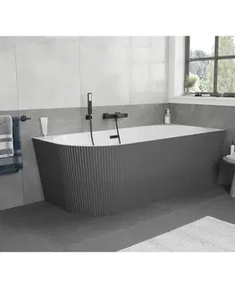 Vane MEXEN/S - Silo voľne stojaca rohová vaňa pravá reliéf 170 x 80, biela/sivá, sifón a prepad čierna 52891708062P-70
